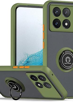 Чехол fiji colorframe для poco x6 pro 5g матовый бампер с кольцом подставкой khaki