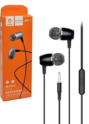 Проводные наушники denmen dr11 с микрофоном, серые