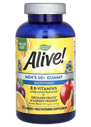 Мультивітаміни для чоловіків 50+, смак фруктів, alive! men's 50+ multivitamin gummy, nature's way, 150 жувальних цукерок