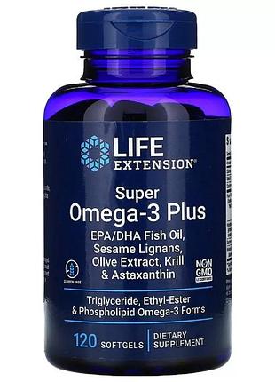 Супер омега-3 плюс, super omega-3 plus, life extension, 120 капсул — epa 700 мг, dha 500 мг для сердца и мозга