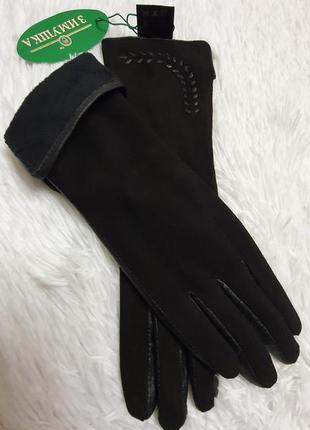 Стильні жіночі рукавички "зимочка" з натуральної шкіри і замша4 фото