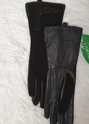 Стильні жіночі рукавички "зимочка" з натуральної шкіри і замша9 фото