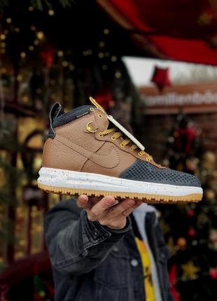 Крутые мужские высокие кроссовки nike lunar force lf1 duckboot 16 коричневые с чёрным