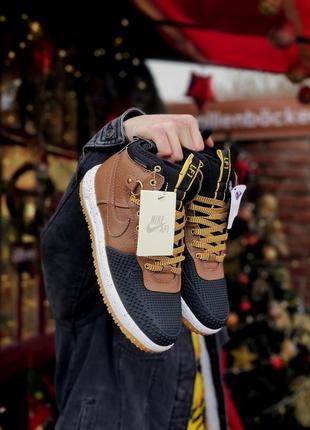 Крутые мужские высокие кроссовки nike lunar force lf1 duckboot 16 коричневые с чёрным5 фото