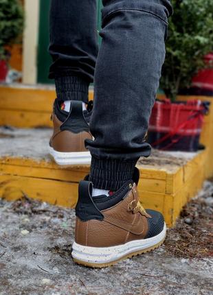 Крутые мужские высокие кроссовки nike lunar force lf1 duckboot 16 коричневые с чёрным9 фото