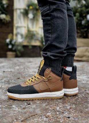 Крутые мужские высокие кроссовки nike lunar force lf1 duckboot 16 коричневые с чёрным3 фото