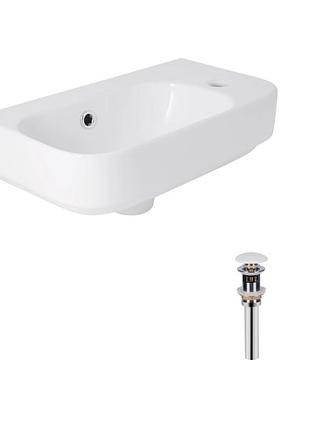 Комплект qtap tern: раковина подвесная прямоугольная правая 450х250х158 мм white + донный клапан pu02o