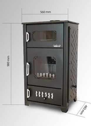 Печь-камин sabah s100 black 13.3квт 113кг 560x483x980мм на дровах 2 конфорки и духовка(двери металл+стекло)