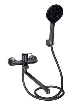 Смеситель для ванны qtap vlasta new с длинным поворотным изливом (c душевым гарнитуром) qtvla260gmb45645 gunmetal black pvd