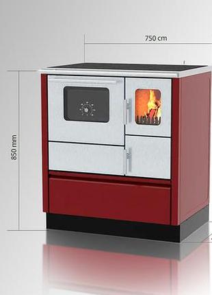 Камин плита alfa-plam inox 75/ инокс 75 6 квт 139 кг 750х600х850мм с комфоркой + духовка