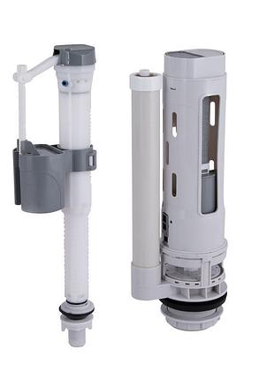 Qtap hy3 (nando) комплект арматуры для бачка унитаза с двойной круглой кнопкой смыва 4,8 см и клапаном нижней подачи воды, 3/6l