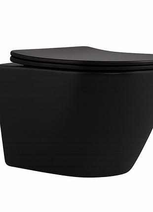Унитаз подвесной qtap robin new ultra quiet с сиденьем с сиденьем soft-close matt black qt13332381аsmb