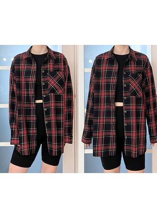 Рубашка женская в клетку оверсайз черно красная h&amp;m