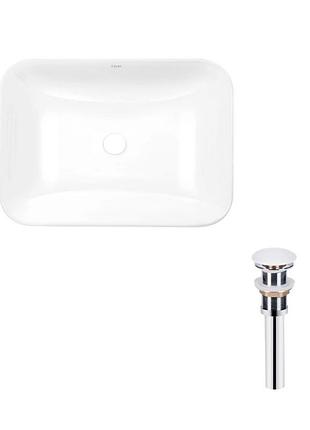 Комплект qtap scorpio: раковина врезная прямоугольная 615х390х150 мм white + донный клапан pu02