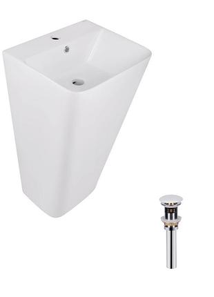 Комплект qtap tern: раковина напольная моноблок 440х380х830 мм white + донный клапан pu02o
