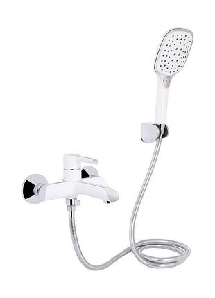 Смеситель для ванны qtap grand (c душевым гарнитуром) qtgrawcr006 chrome/white