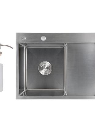 Мойка для кухни интегрированная lidz handmade h6350r крыло справа (ldh6350brur45587) brushed steel 3,0/1,0 мм