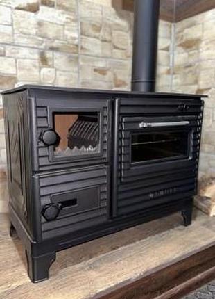 Дровяная печь-кухня duval ek-5237bl (black edition) «евро буржуйка» с духовкой