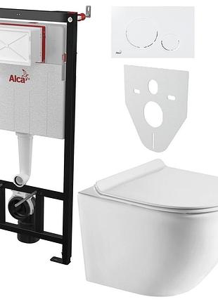 Інсталяція alcaplast 4в1 am101/1120 з білою круглою кнопкою m670 + підвісний унітаз round smart