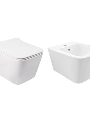 Комплект qtap crow 2 в 1: унитаз подвесной rimless + биде подвесное