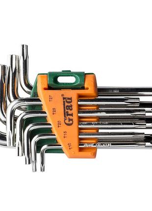 Ключи torx 9шт t10-t50мм crv (короткие с отверстием) grad (4022275)