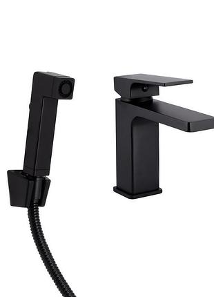 Смеситель для раковины qtap gemini (с гигиеническим душем) qtgem272blm45690 black matt