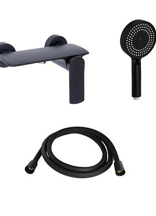 Комплект qtap slavonice black matt: смеситель qtsla266blm45908 + шланг qthadpvcsq160b + лейка qtruc125blm45951