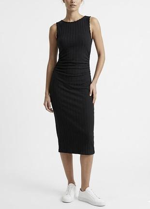 Базова чорна трикотажна сукня міді shein чорна міді сукня по фігурі зі збіркою на талії чорна міді сукня в рубчик чорна облягаюча сукня міді