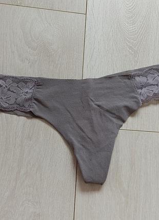 Трусики безшовні стрінги гладкі бікіні сірі танга pink victoria's secret m м 10 38 46