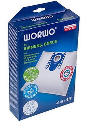 Мешки из микроволокна (набор из 4 шт) worwo + фильтр мотора для пылесоса bosch/siemens sbmb01k