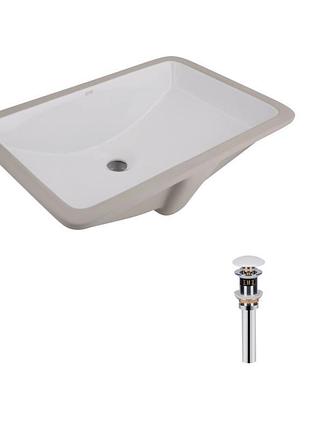 Комплект qtap stork: раковина врізна прямокутна 535x365x190 мм white + донний клапан pu02o