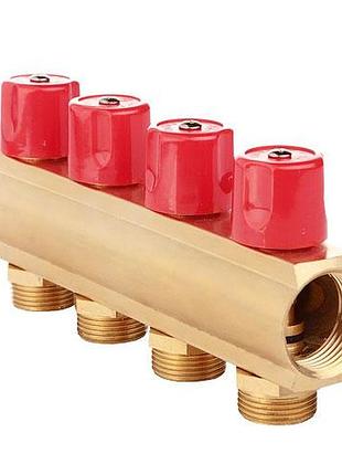 Балка коллекторная fado с вентилями 1"x3/4" x4