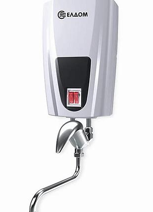 Електричний проточний водонагрівач eldom 6,5 kw e72 з краном-сумішником, установлення над мийкою