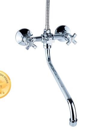 Смеситель qn ½" для ванны гусь изогнутый дивертор встроенный шаровой aquatica qn-2c458c (9786200)