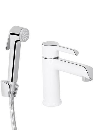 Змішувач для раковини qtap grand (з гігієнічним душем) qtgra272crw45671 chrome/white