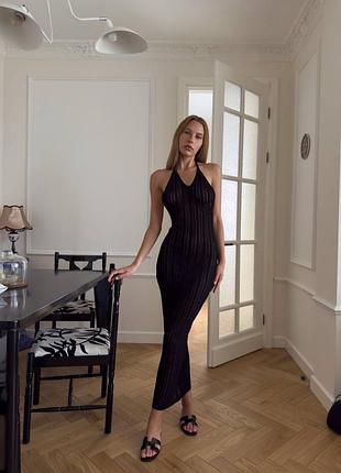 Максі сукня через шию літня парео вязана відкрита спинка на завязках приталена