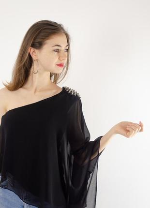 Zara асимметричная шифоновая блузка на одно плечо с длинным рукавам и шипами, блуза топ2 фото