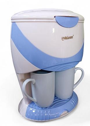 Кавоварка крапельна біла з блакитним 600 вт 0,4 л maestro mr-402_white