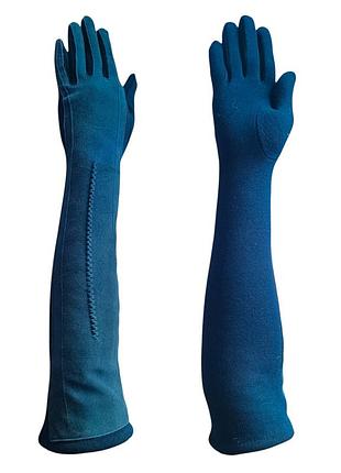 Перчатки женские трикотажные хлопок удлинённые 35 см мария синие 7062_7,5_indigo