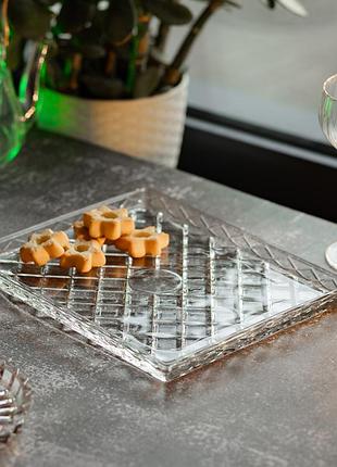 Блюдо для закусок lirmartur стеклянное 24,5*20,5*2 см diamond прозрачное