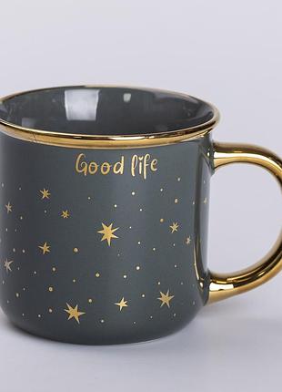 Чашка керамическая с золотым ободком и ручкой 320 (мл) good life зеленая