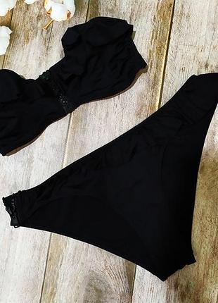 H&amp;m купальник бандо с рюшами. верх s, низ м