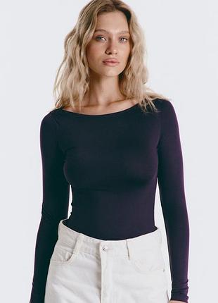 Лонгслив boat neck, eggplant