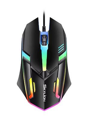 Проводная мышь skylion f1 светящаяся игровая usb-проводная игровая черная