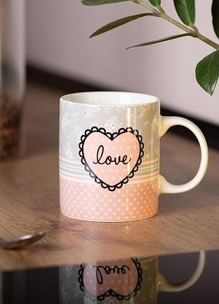 Чашка керамічна з малюнком love 400 (мл) для кави та чаю рожевий