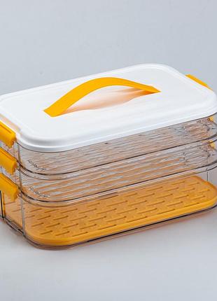 Контейнер для заморозки и хранения продуктов 3-ярусный в холодильнике 16.5 см оранжевый