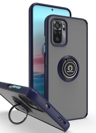 Чехол fiji colorframe для xiaomi redmi note 10 / note 10s матовый бампер с кольцом подставкой dark blue