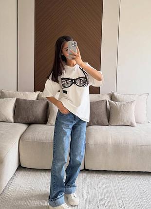 Біла футболка oversize з принтом 100% котон