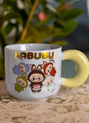Чашка порцелянова labubu bring joy 400мл кружка прикольна для дітей на подарунок блакитний