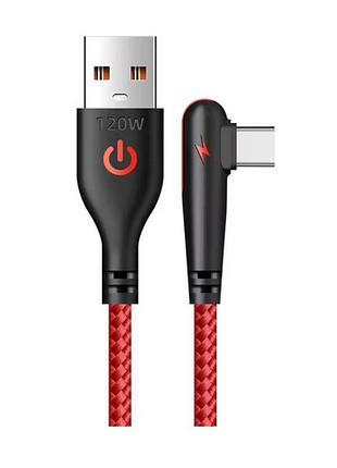 Плетеный кабель для быстрой зарядки usb type c 90 градусов красный 1,5 м